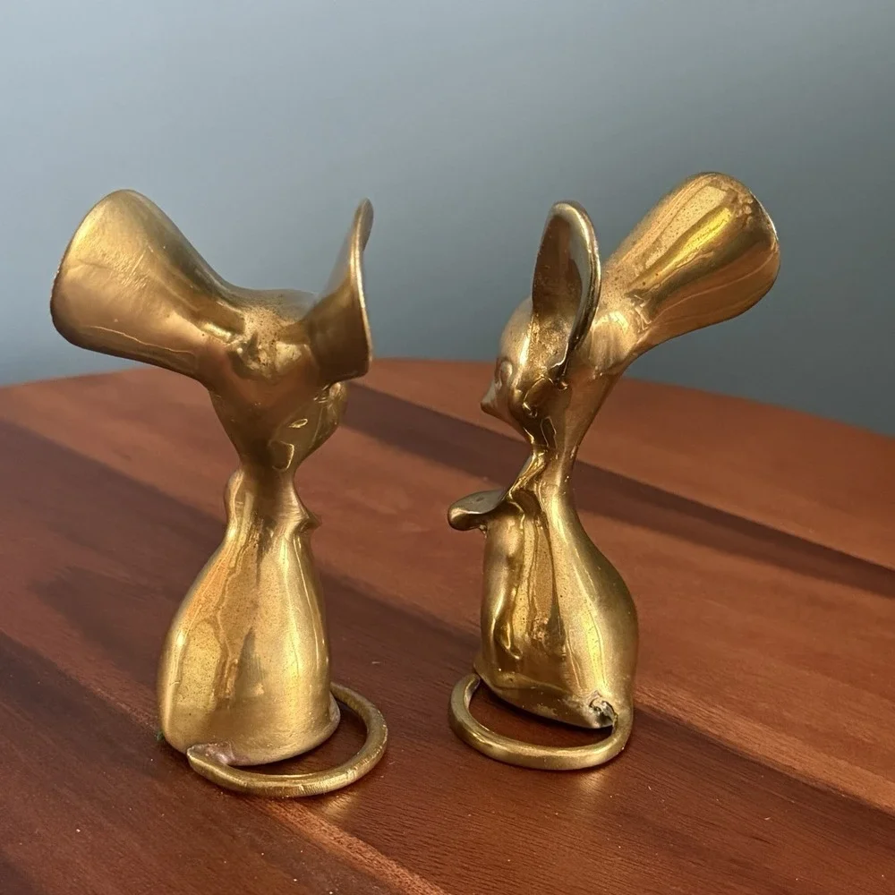 Vintage Brass Mouse Figurines Pair‎ Big Ears Cottage Woodland Decor Fairy Witchy